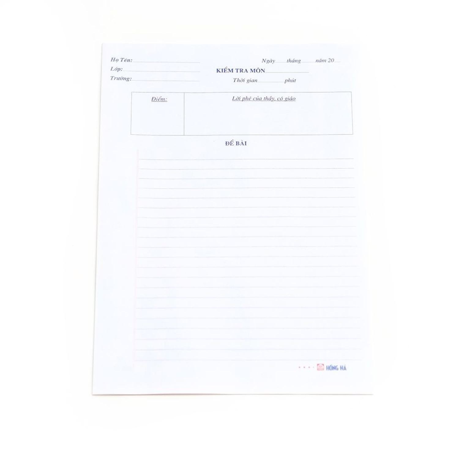 Giấy kiểm tra cấp 2 Hồng Hà  4915  Lẻ 1 tập ( 7 tờ đôi 1 tập ) là dòng giấy kẻ ngang dành cho học sinh Cấp II và Cấp III.