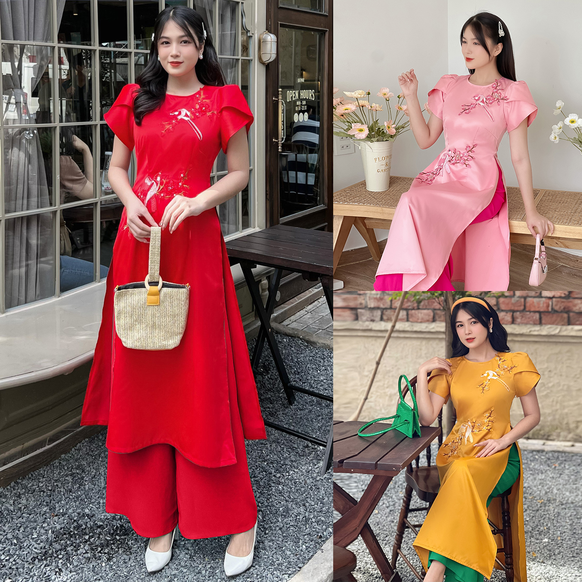 Áo dài cách tân kết hoa thêu 3D sang trọng AD009 – Khánh Linh Style- Lady fashion