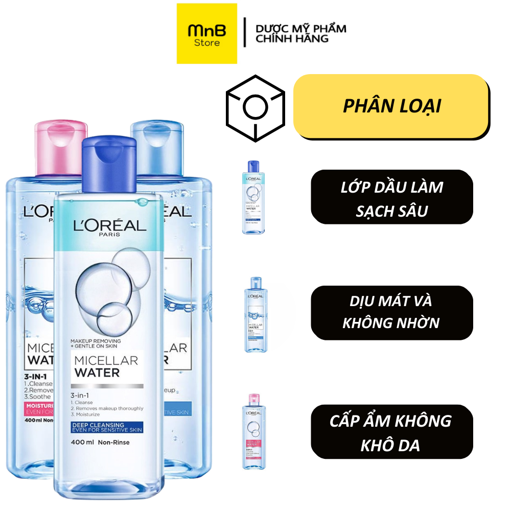 Nước tẩy trang Loreal Micellar Water 3 In 1 Refreshing 400ml