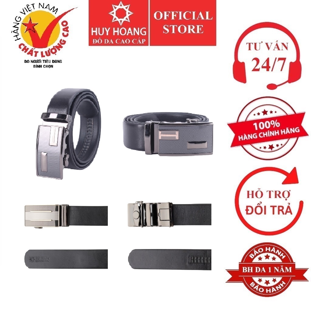 Thắt lưng nam da bò đầu tăng màu đen HK4126 (Đầu khoá giao ngẫu nhiên )