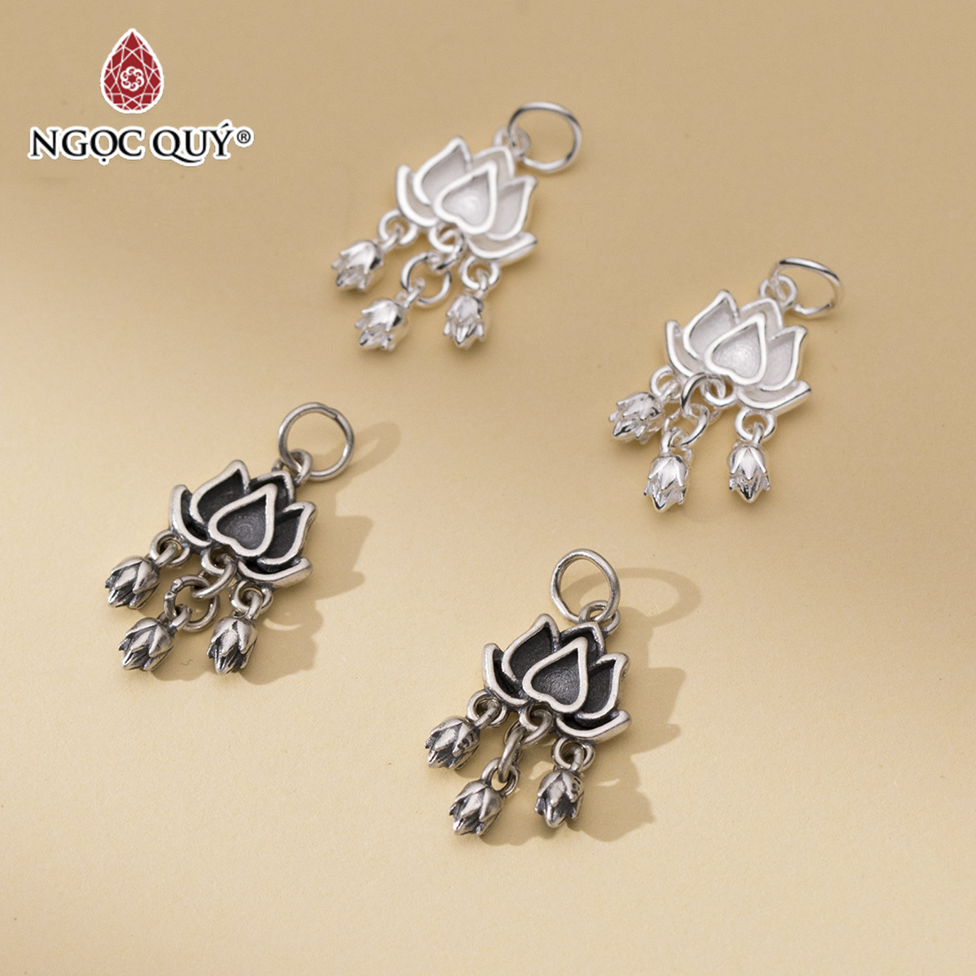 Charm bạc hoa sen treo - Ngọc Quý Gemstones
