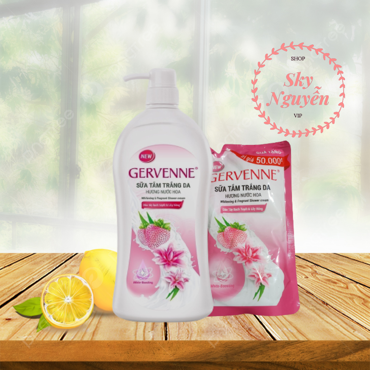 Sữa tắm Trắng da Hương nước hoa Gervenne Việt Quất và Lan Nam Phi 1200g