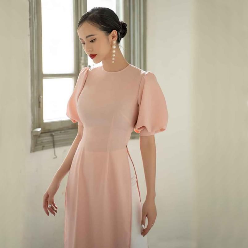 Áo dài lụa tay phồng hàng thiết kế mới nhất