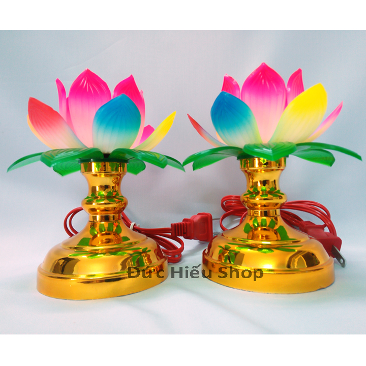 [ Thay bóng dễ dàng ] Bộ 2 đèn thờ cúng hoa sen để bàn thờ cỡ nhỏ