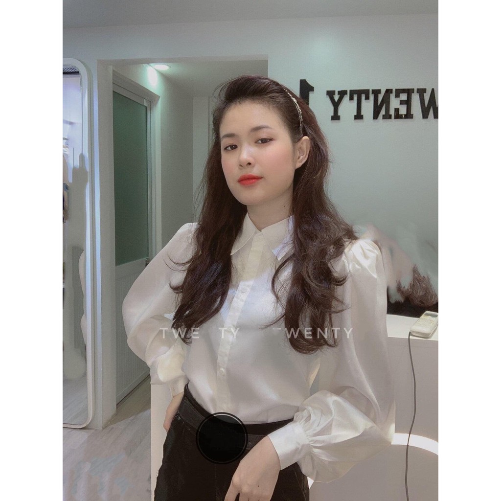 Áo sơ mi lụa ngọc trai - kiểu tay phồng sang chảnh