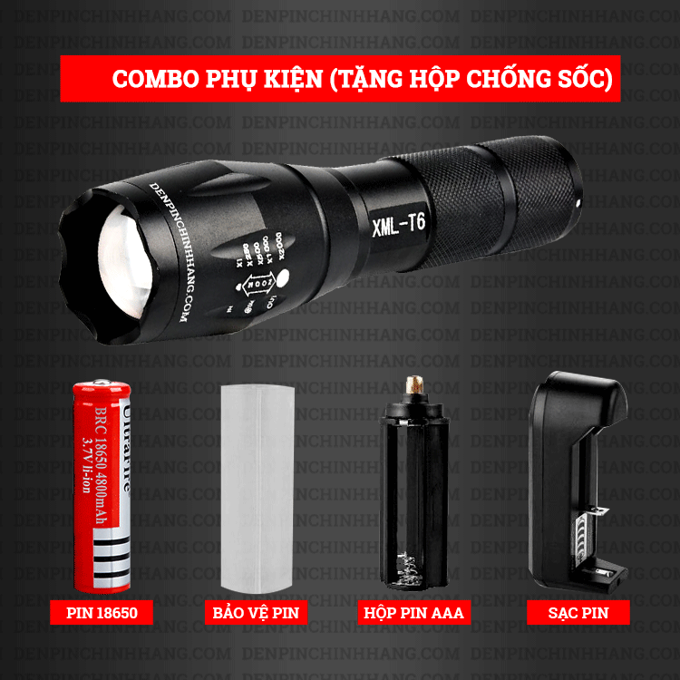 Đèn Pin Siêu Sáng 💝Freeship💝 đèn pin led T6 Full box hộp + bao đổi trả