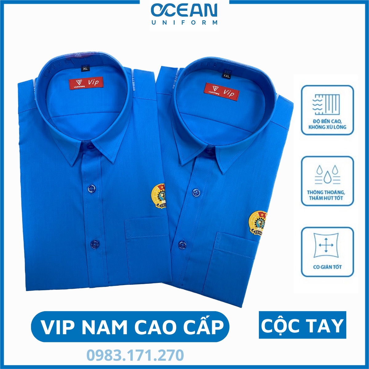 Áo công đoàn việt nam sơ mi nam cộc tay cao cấpchất liệu pangzim hàn quốclogo sắc nét