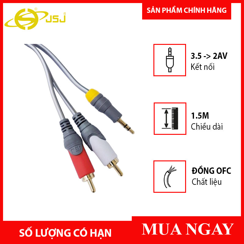 [HCM]Dây Tín Hiệu 3 Li Ra 2 AV ( RCA ) - Dài 1.5m JSJ-322 A