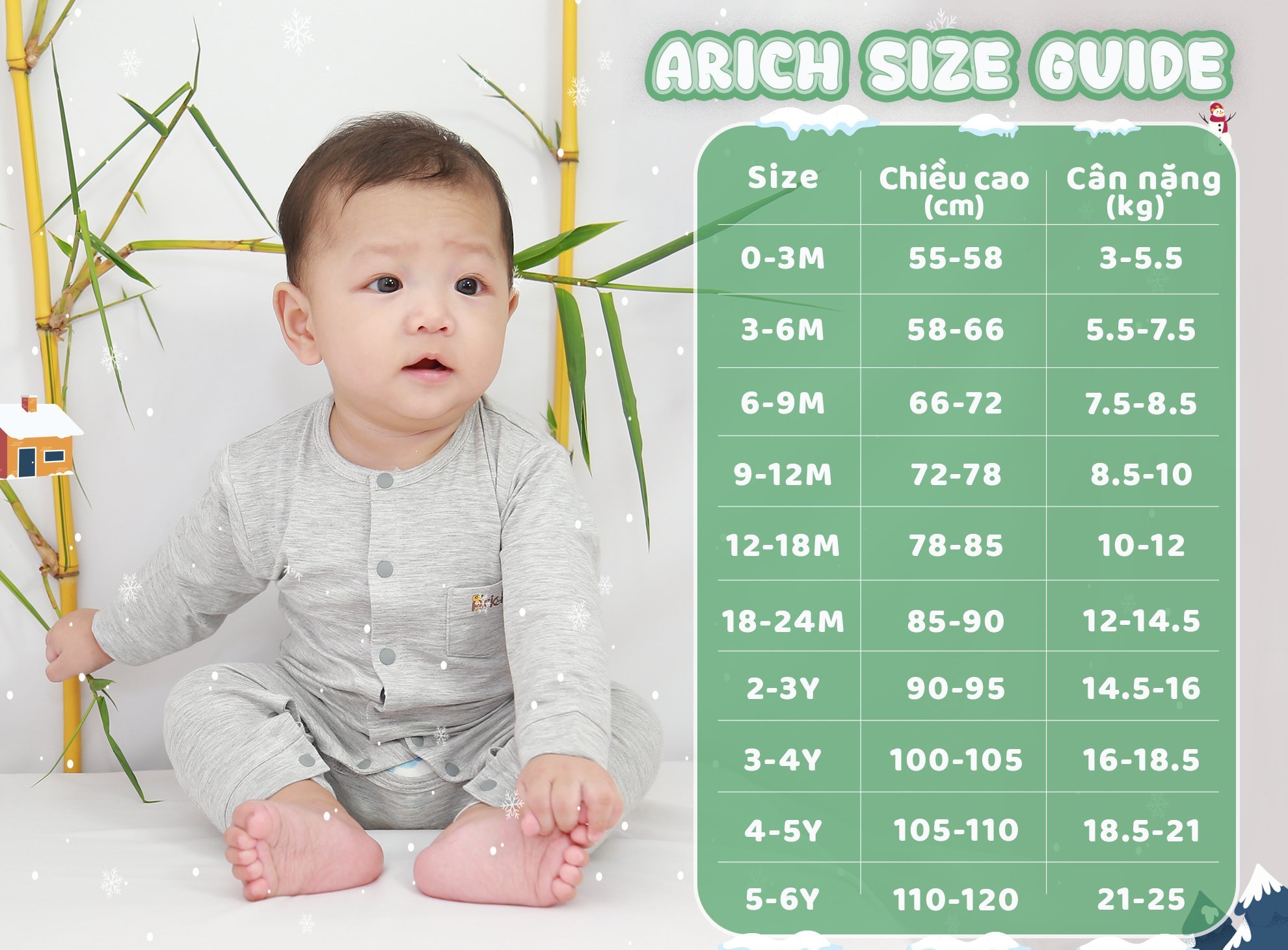 Body dài SỢI TRE ARICH 0-18M