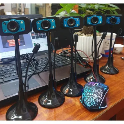 (Bảo hành 06 tháng) Webcam Chân Cao có mic dùng cho máy tính có tích hợp mic và đèn Led trợ sáng - Webcam máy tính để bàn siêu nét