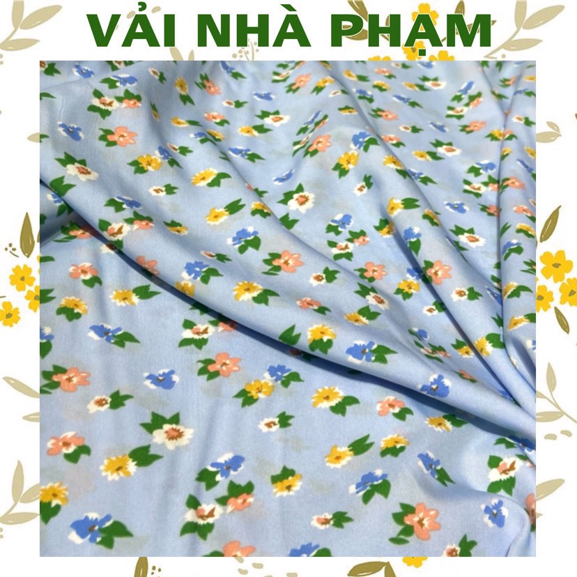 Vải lụa 75d hoa nhí nền xanh nhạt-khổ 1.5m-vải nhà phạm