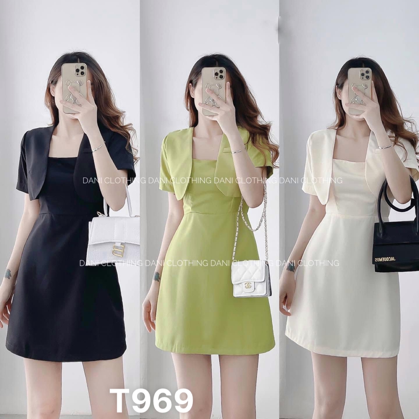 Đầm suông nữ 2 dây kèm áo khoác vest trơn đi chơi công sở vải for mềm T969