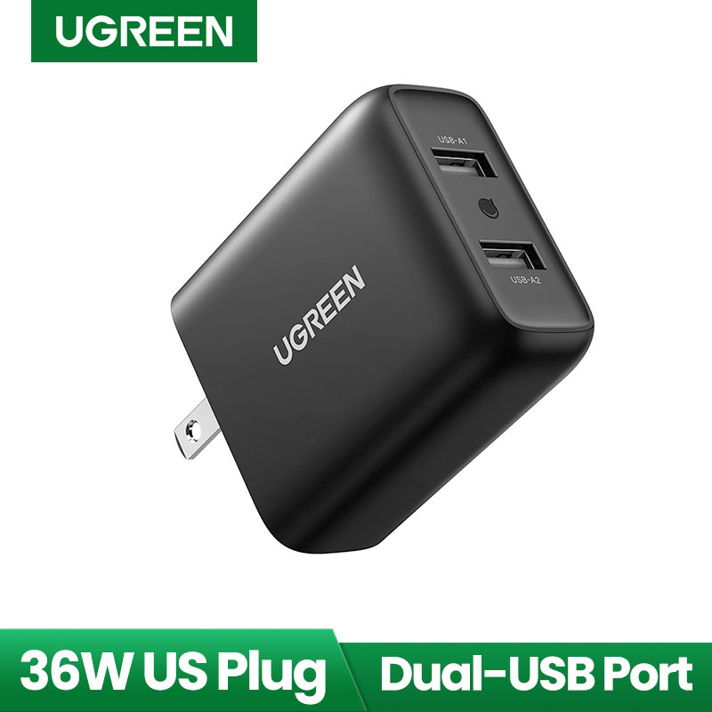 UGREEN Dual Quick Charger 3.0 USB Wall Charger Fast Charging for Android iOS Phone and Tablet Black