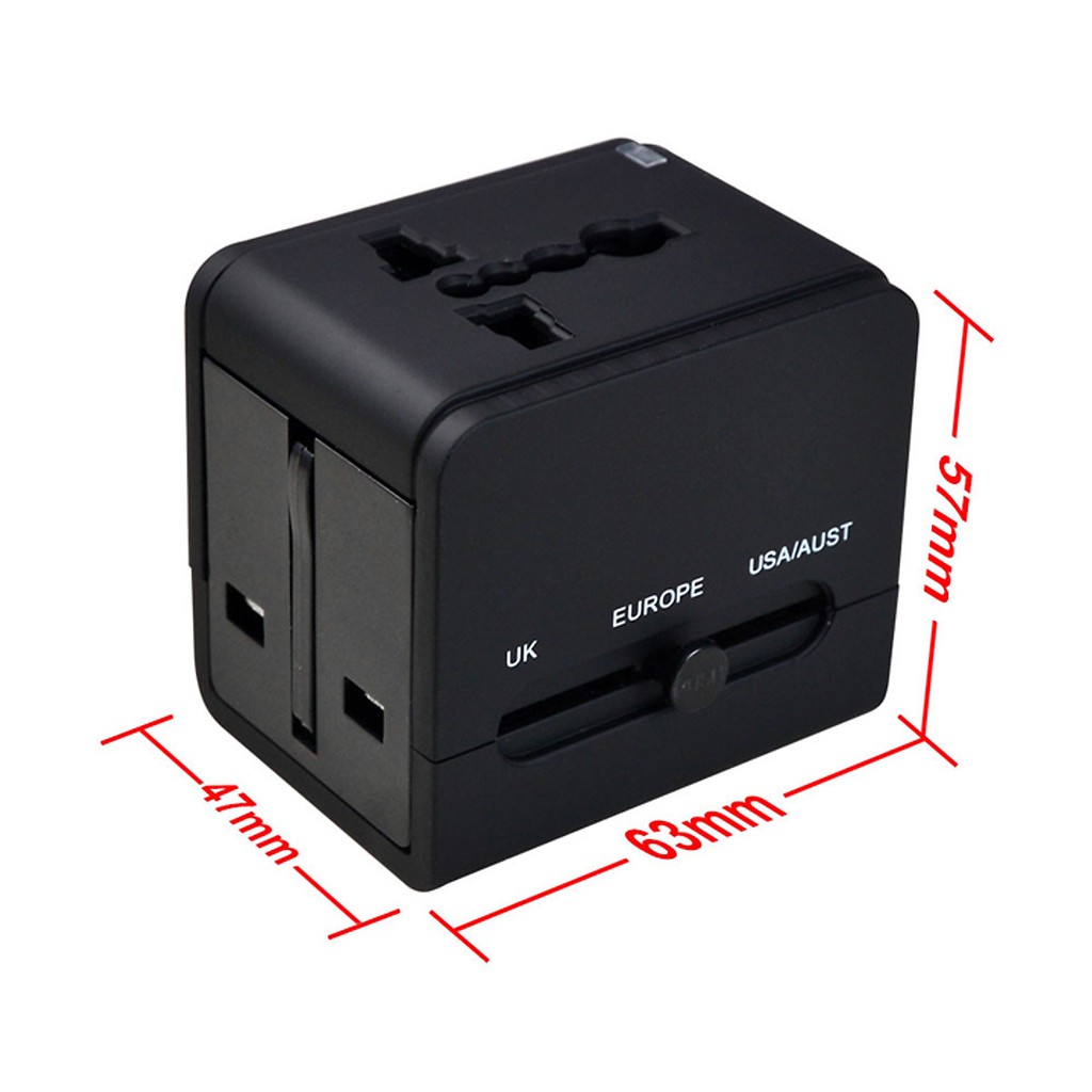 Adapter chuyển ổ cắm du lịch 2 cổng USB 2.1A túi kéo