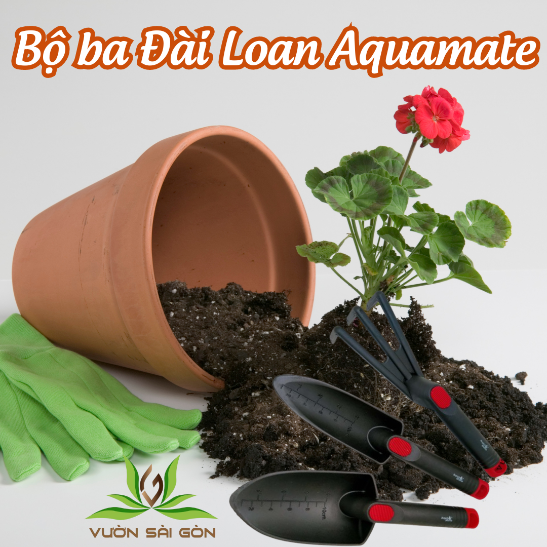Bộ ba dụng cụ làm vườn Aquamate Đài Loan, bộ cào xẻng xúc nhựa bền đẹp, làm vườn, an toàn cho trẻ em chơi