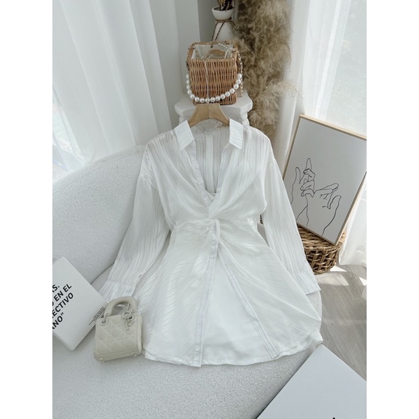 Set đầm 2 dây + sơmi xoắn 2 màu ( có bigsize )