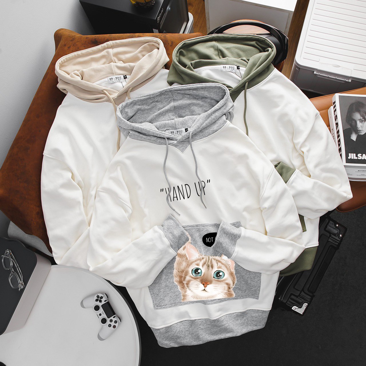 Bigsize - áo khoác bb - boiz hoodie nam chất vải bông/da cá form bigsize 90kg - 130kg - mèo note give up