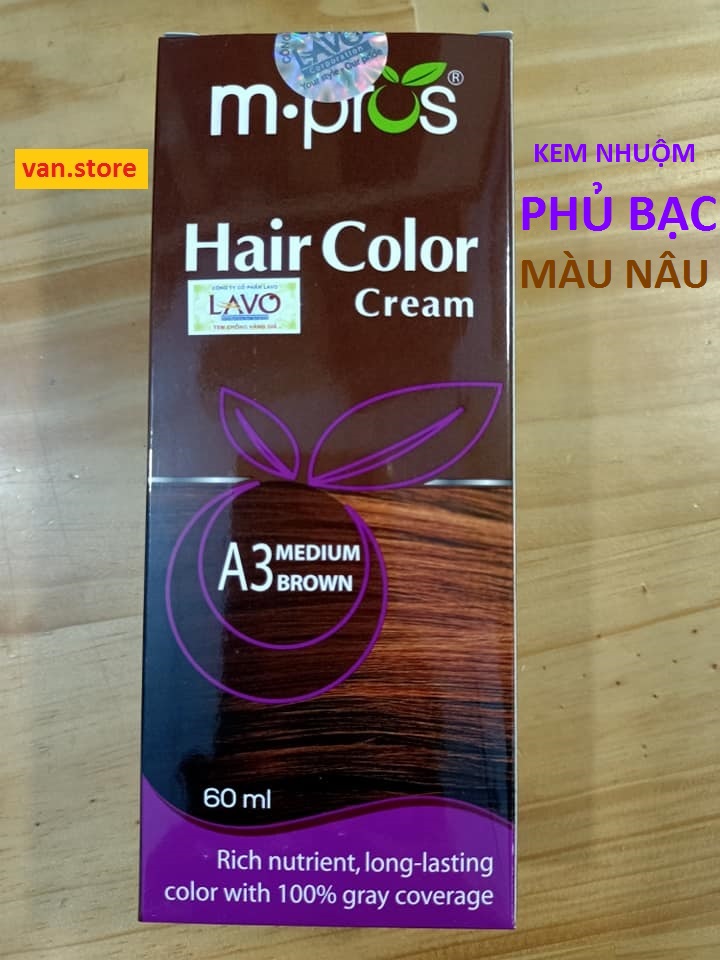 [HCM]KEM NHUỘM TÓC NÂU PHỦ BẠC 100% M.PROS 60mlx2 - Nâu A3
