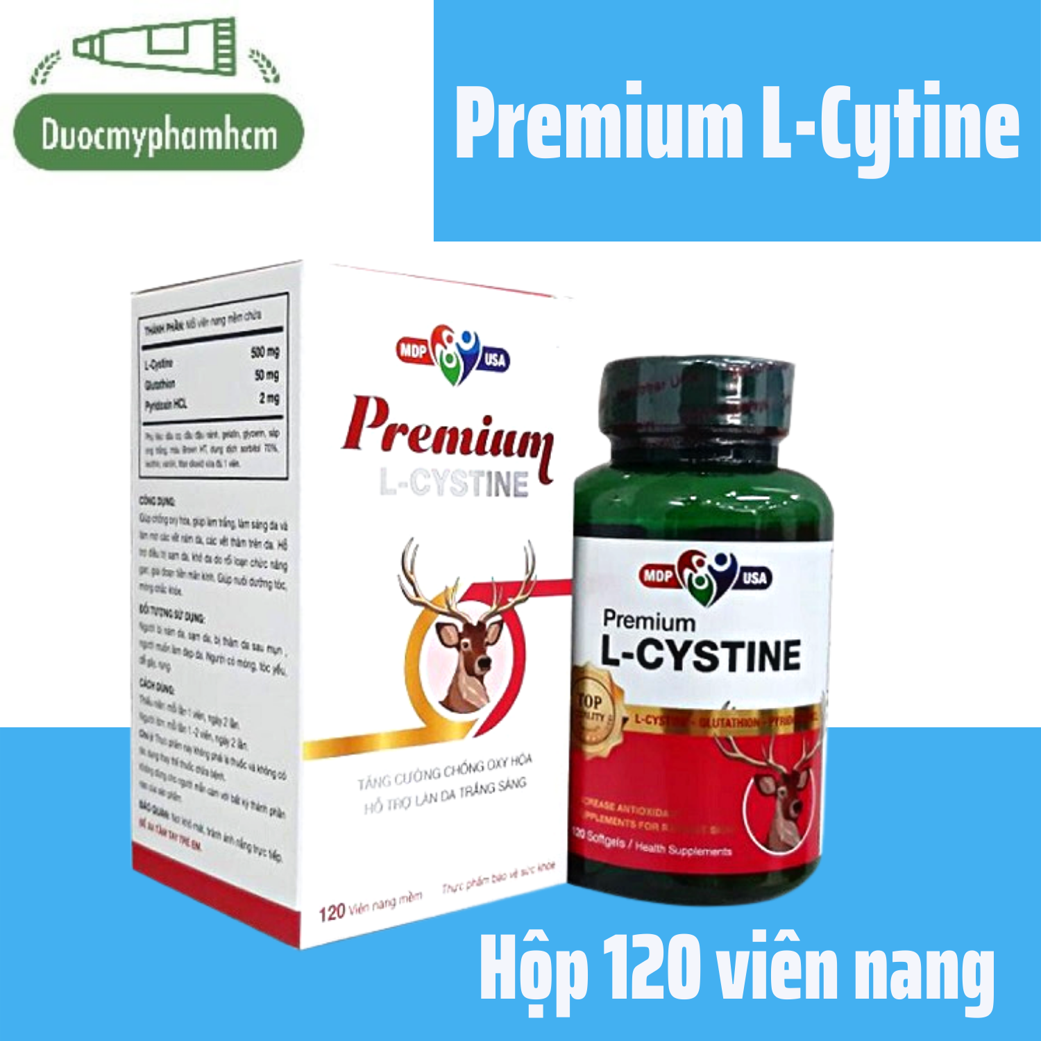 Premium L-Cystine - Trắng sáng da mờ thâm nám 12 viên