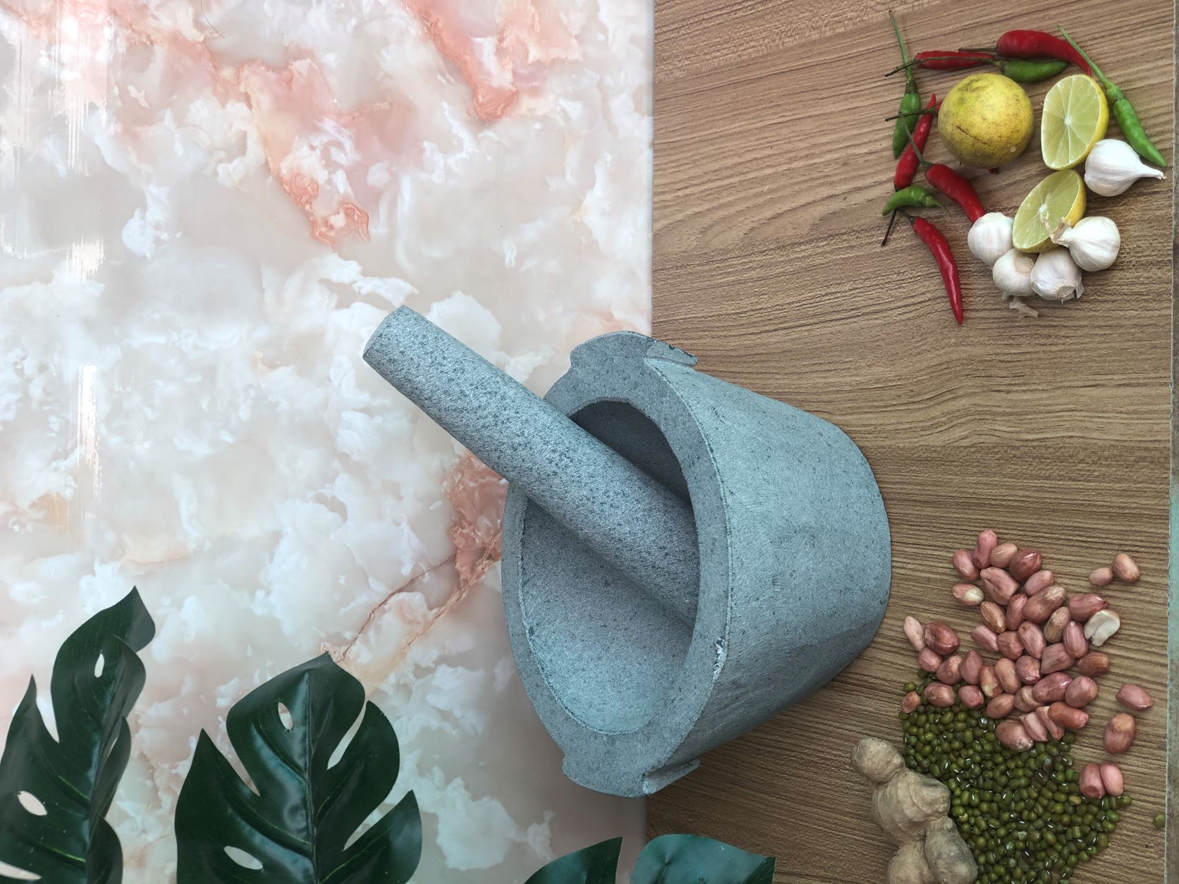 bộ sản phẩm cối đá + chày đá đường kính 18cm