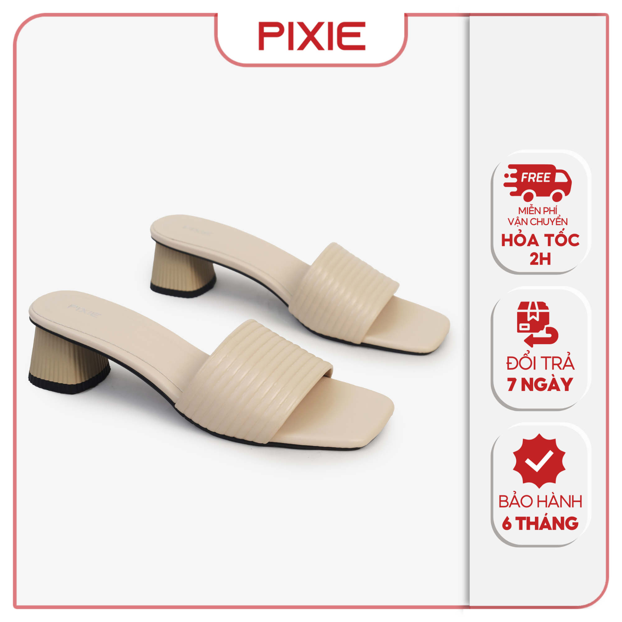 Guốc Cao Gót 5cm Quai Kẻ Ngang Pixie E117