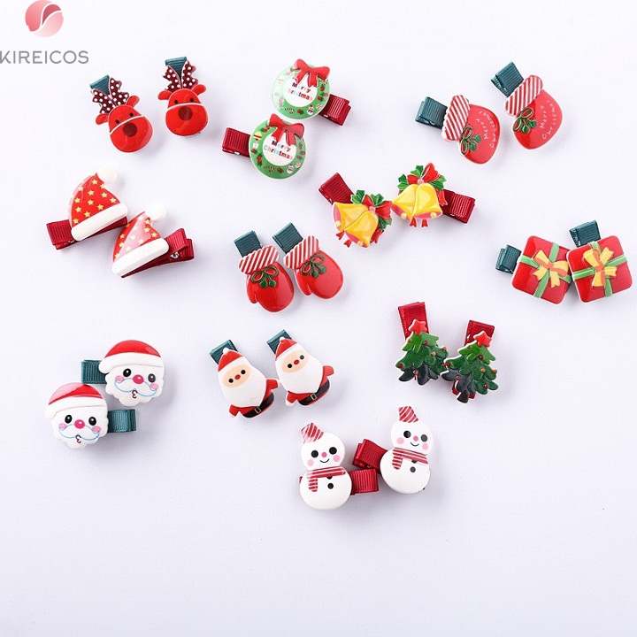 [HCM]Set 2 Kẹp Tóc Mái Bọc Vải Chi Tiết Giáng Sinh – Giao Mẫu Ngẫu Nhiên - kireicos