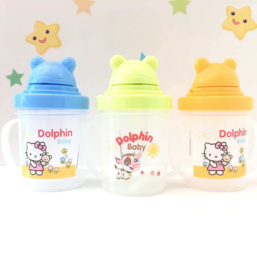 Bình Uống Nước PP Có Ống Hút Silicone Dolphin 200ml