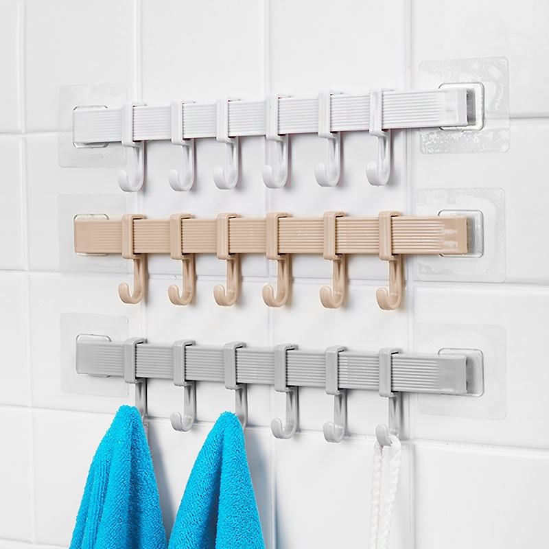 Móc dán tường 6 móc 35cm treo vật dụng nhà tắm nhà bếp tiện lợi V6x9144