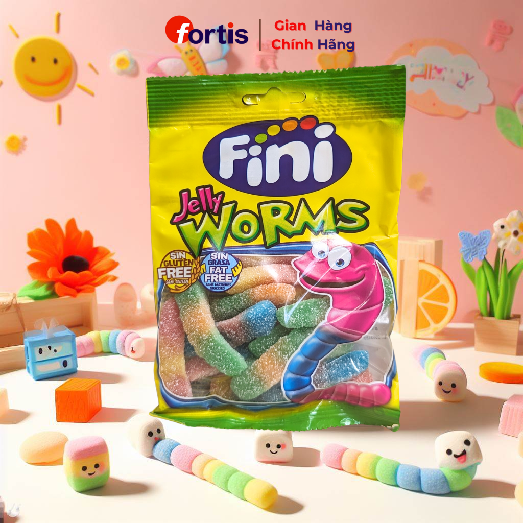 Kẹo dẻo Fini Jelly Worms Sâu Chua Vị Trái Cây 90g