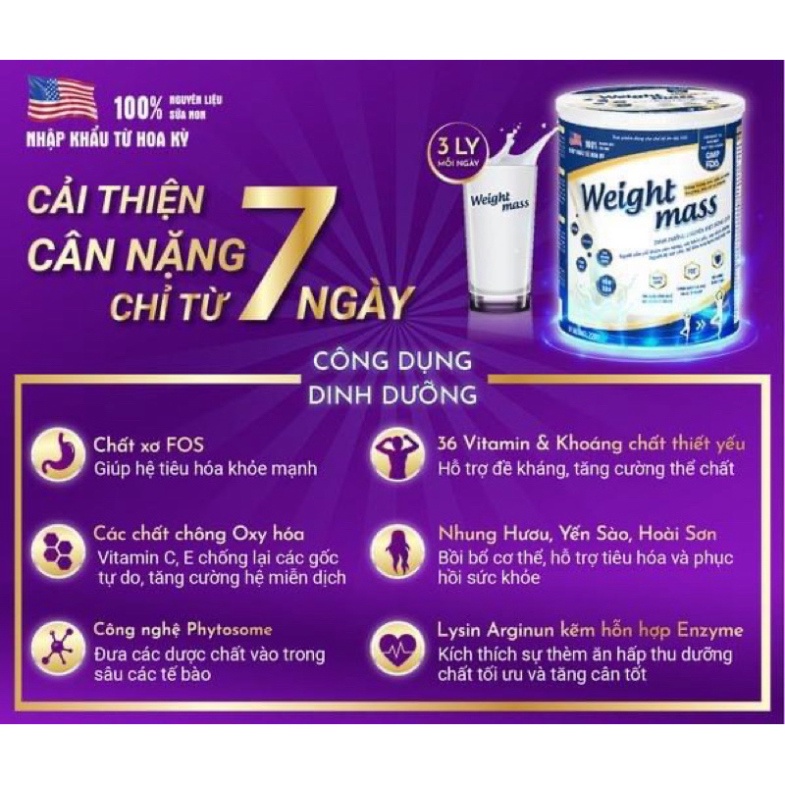 [Chính Hãng - Hoàn Tiền 10%]Weight Mass Sữa Bột Hỗ Trợ Tăng Cân Cho Người Gầy