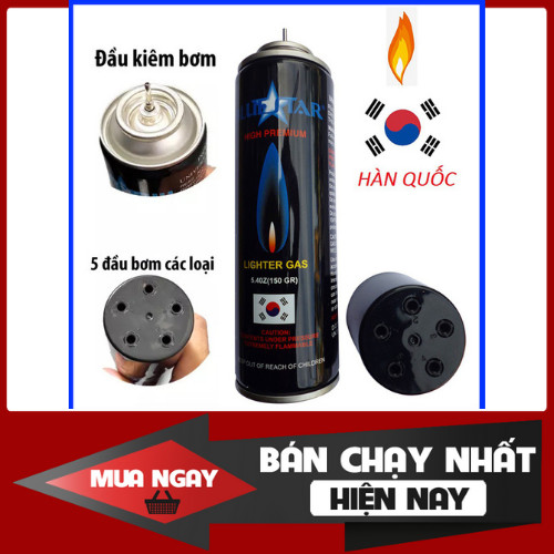 Bình bơm gas bật lửa 150g Dùng cho các loại bật lửa - Tặng kèm 5 đầu bơm