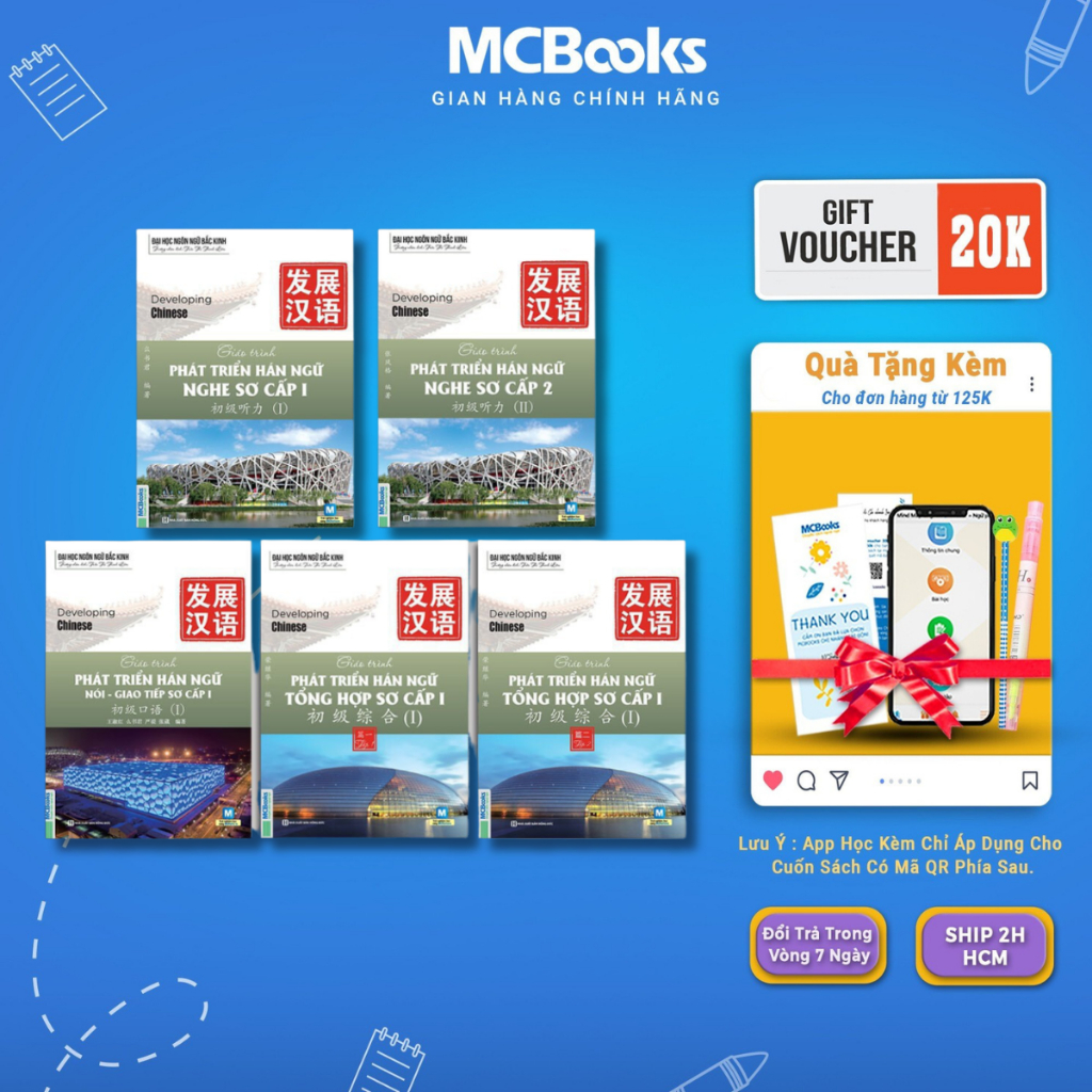 Sách - Combo Trọn Bộ Giáo trình Phát triển Hán ngữ Nghe - Nói giao tiếp và sách tổng hợp - McBooks
