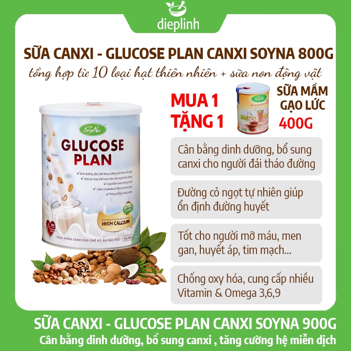 Sữa thực vật Glucose Plan Canxi Soyna 900g cho người tiểu đường