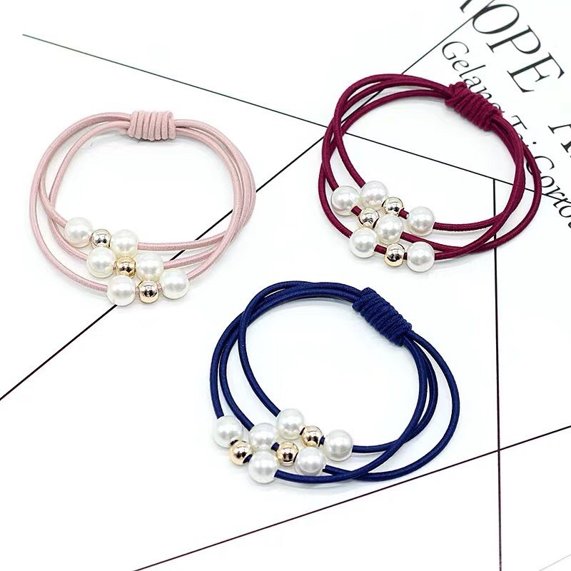 COMBO 05 CỘT TÓC MIX NGỌC 3 VÒNG SẮC MÀU