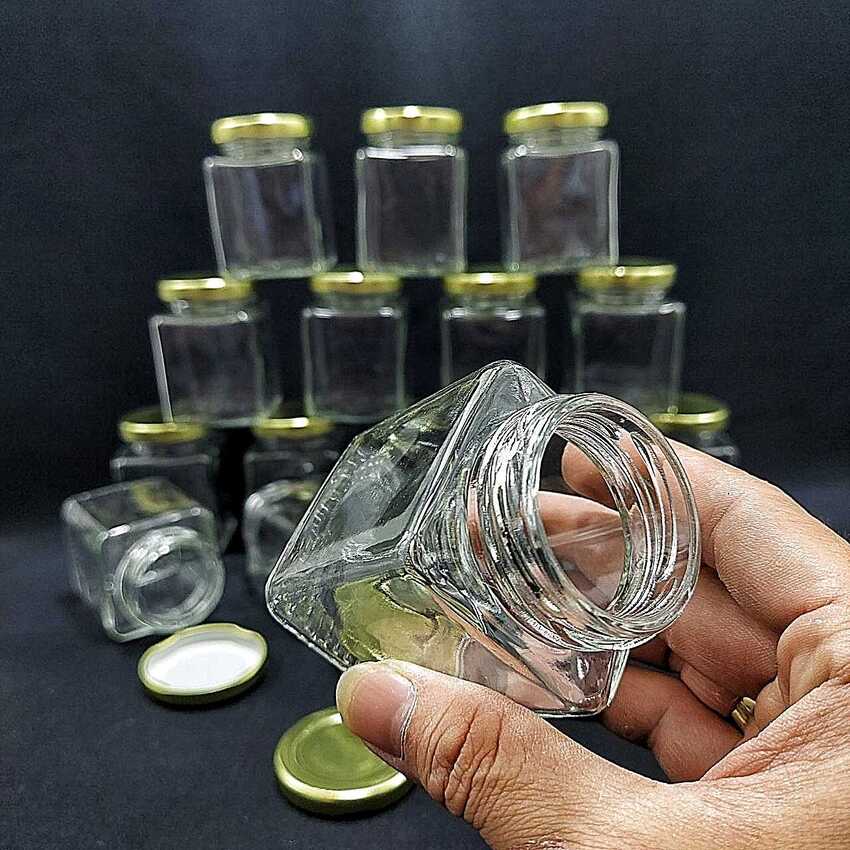 Hũ Thủy Tinh Vuông 100ML (combo 8 cái) nắp thiếc vàng – Lọ Thủy Tinh Vuông – Hũ Chưng Yến Thủy Tinh đựng sữa chua mật ong dầu dừa thức uống thực phẩm
