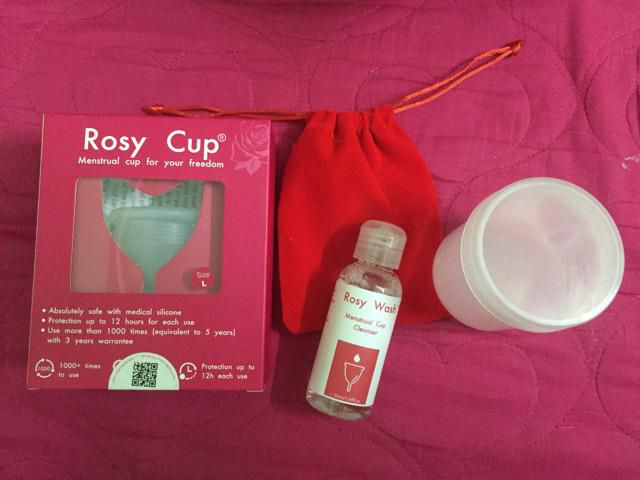 Cốc nguyệt san Rosy cup chuẩn Mỹ [ Tặng Cốc tiệt trùng, Gel rửa, 10 Viên tiệt trùng, Túi vải ]