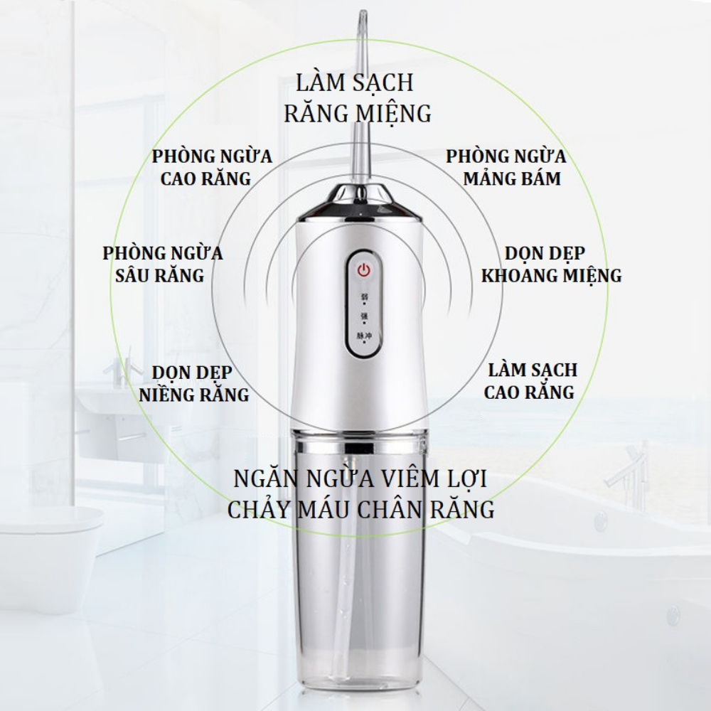 Tăm Nước Oral Irrigator Cầm Tay- Máy Tăm nước vệ sinh răng miệng cao cấp- Máy Vệ Sinh Răng Miệng Sạc Pin, Chống Nước, Máy Tăm Nước 4 Đầu Chuyên Dụng Làm Sạch Sâu- Máy sỉa răng nước có Bảo Hành