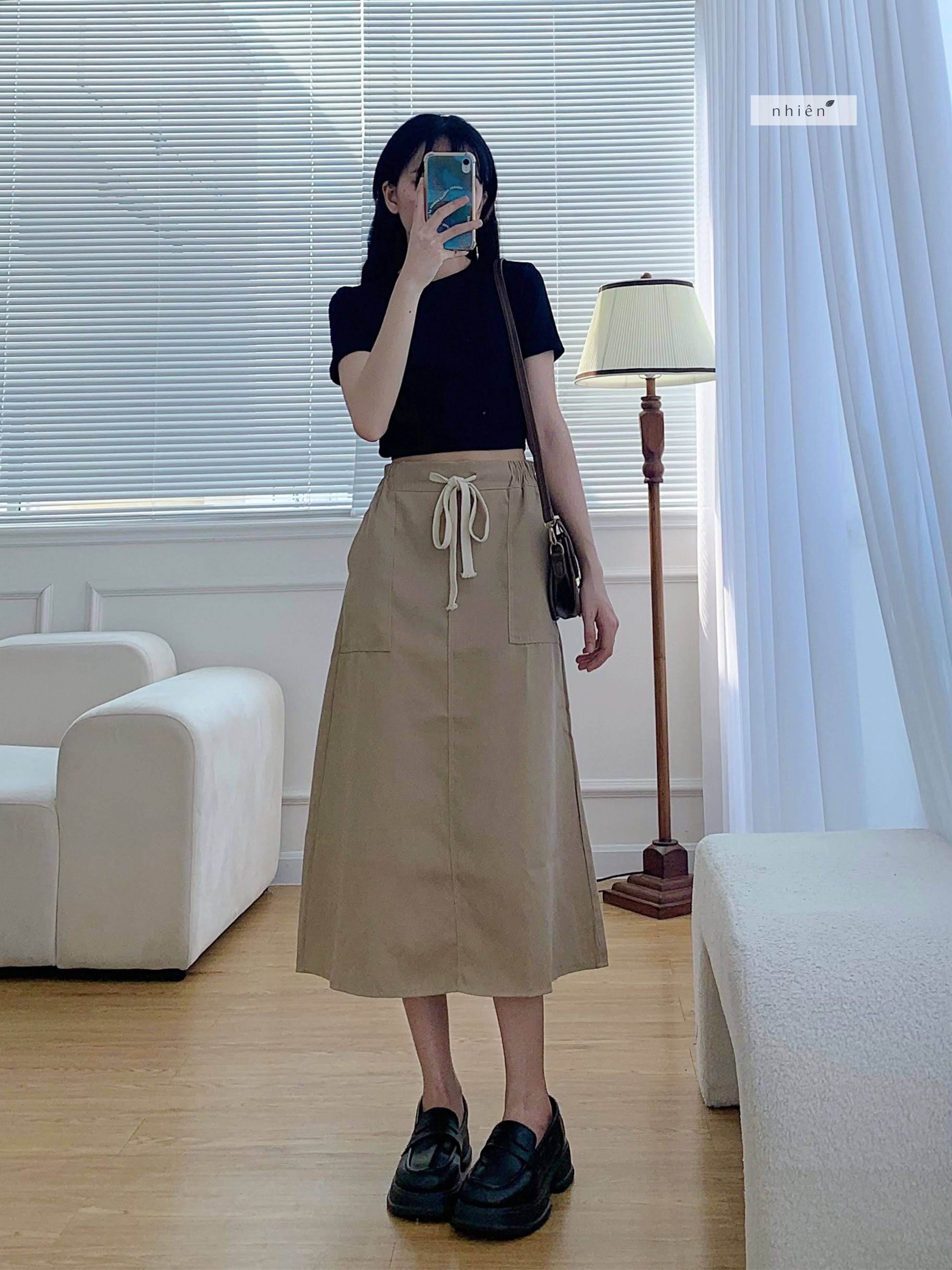 Chân váy nữ - chân váy kaki basic nhienhienvintage BV84