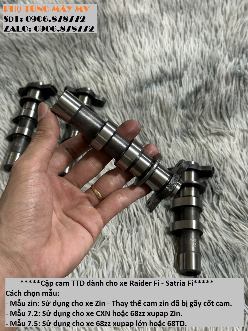 Cặp cam TTD size Zin/7.2/7.5 dành cho xe Raider Fi. Satria Fi