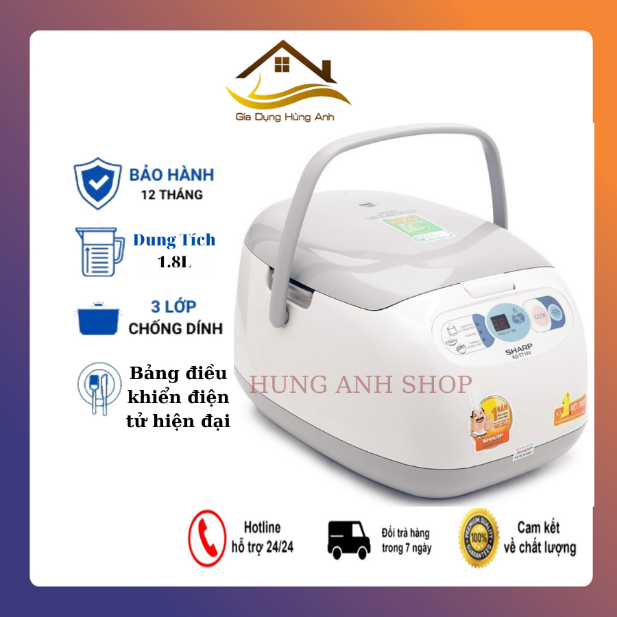 Nồi cơm điện sharp ks-zt18 thái lan, thiết kế chắc chắn, hiện đại, điểu khiển điện tử tiện dụng, lòng nồi bằng hợp kim nhôm siêu chống dính, cơm ngon, tiết kiệm điện, bảo hành 12 tháng