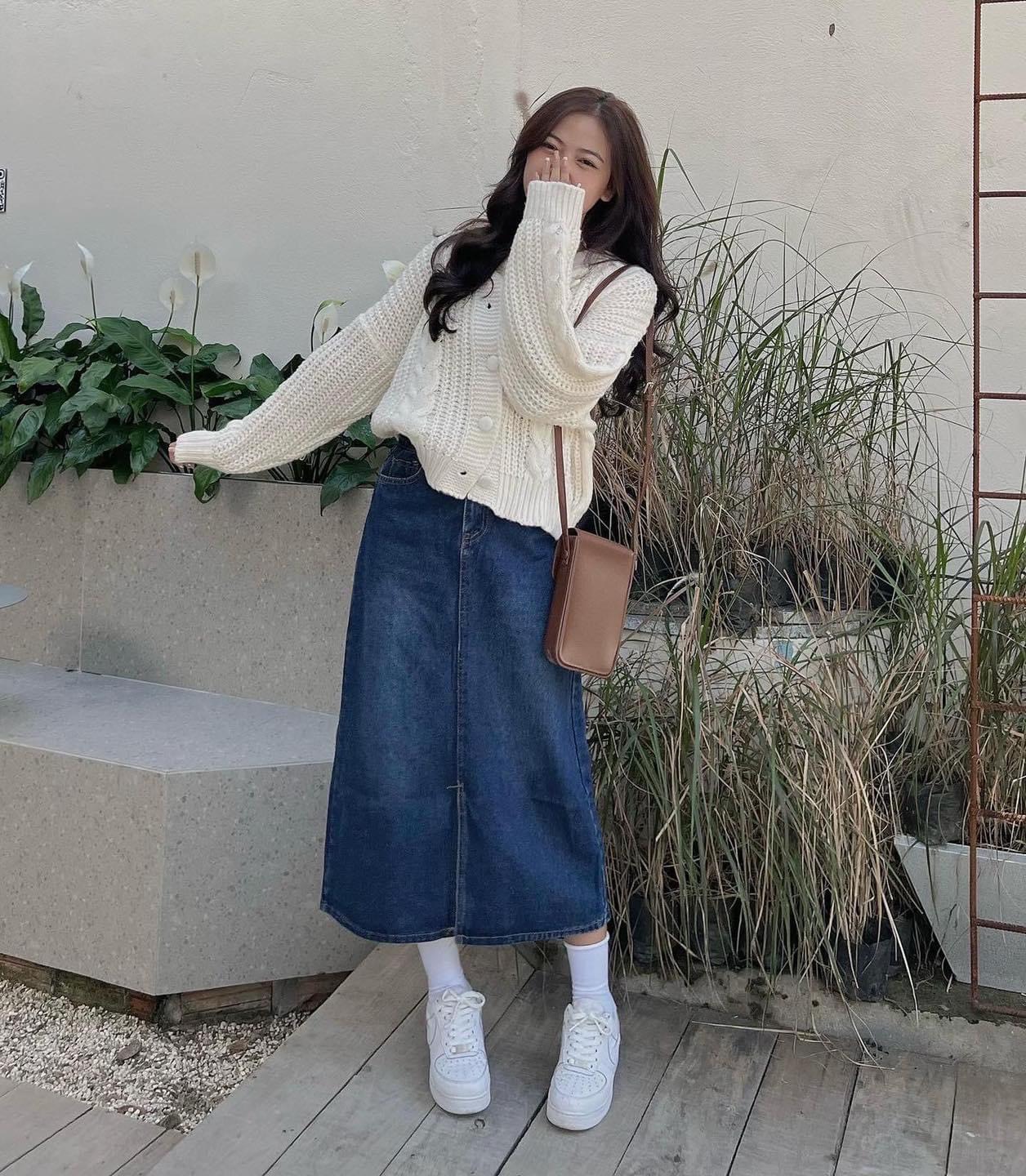 Chân váy jeans xẻ tà Ulzzang