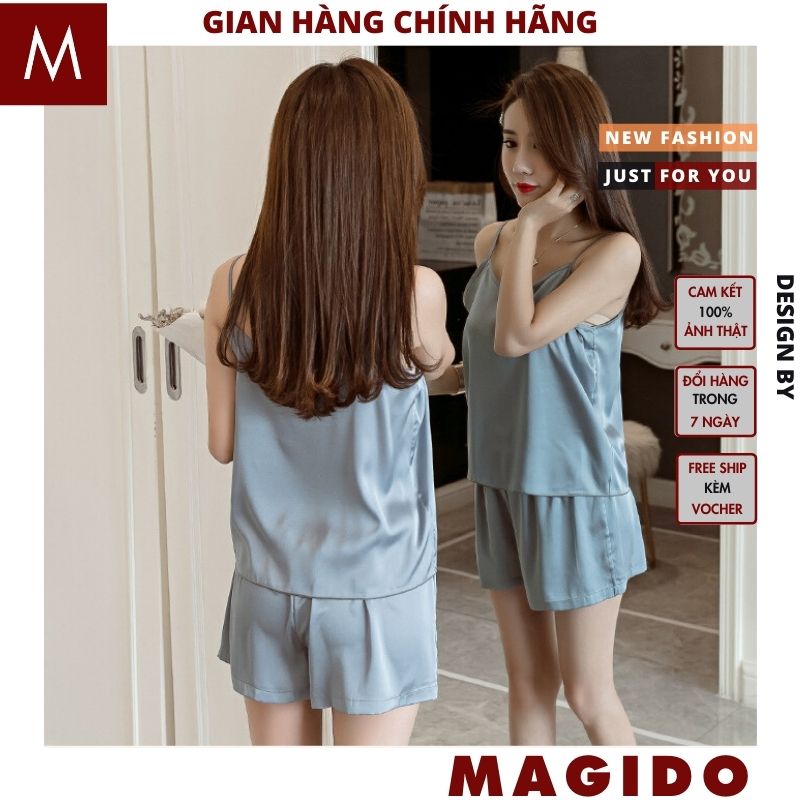 Bộ lụa 2 dây mặc nhà -Bộ đồ ngủ lụa 2 dây mặc nhà bigsize lụa satin cao cấp thoáng mát -MAGIDO