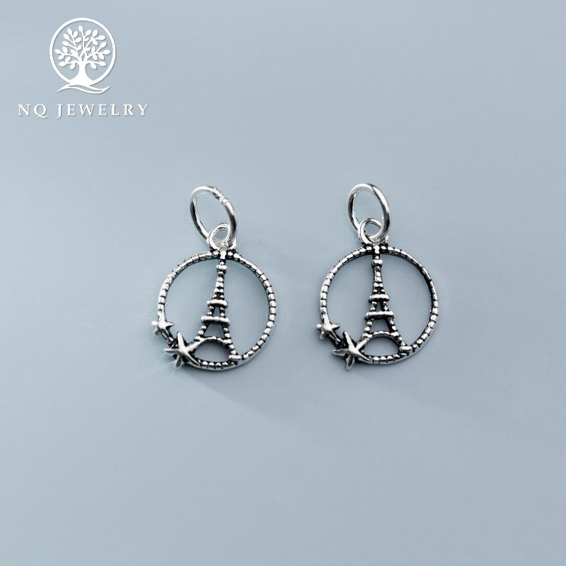 Charm bạc hình tròn chứa tháp treo 10mm - NQ Jewelry