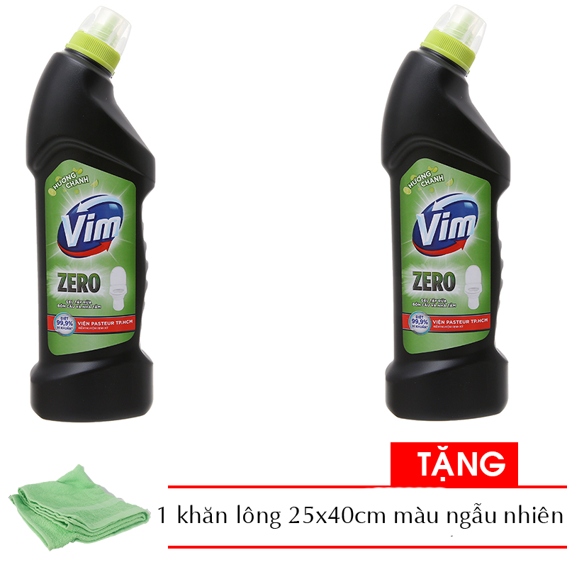 Combo 2 chai nước tẩy bồn cầu VIM Zero đậm đặc hương chanh 750ml Tặng 1 khăn tắm 25x40 cm màu ngẫu nhiên