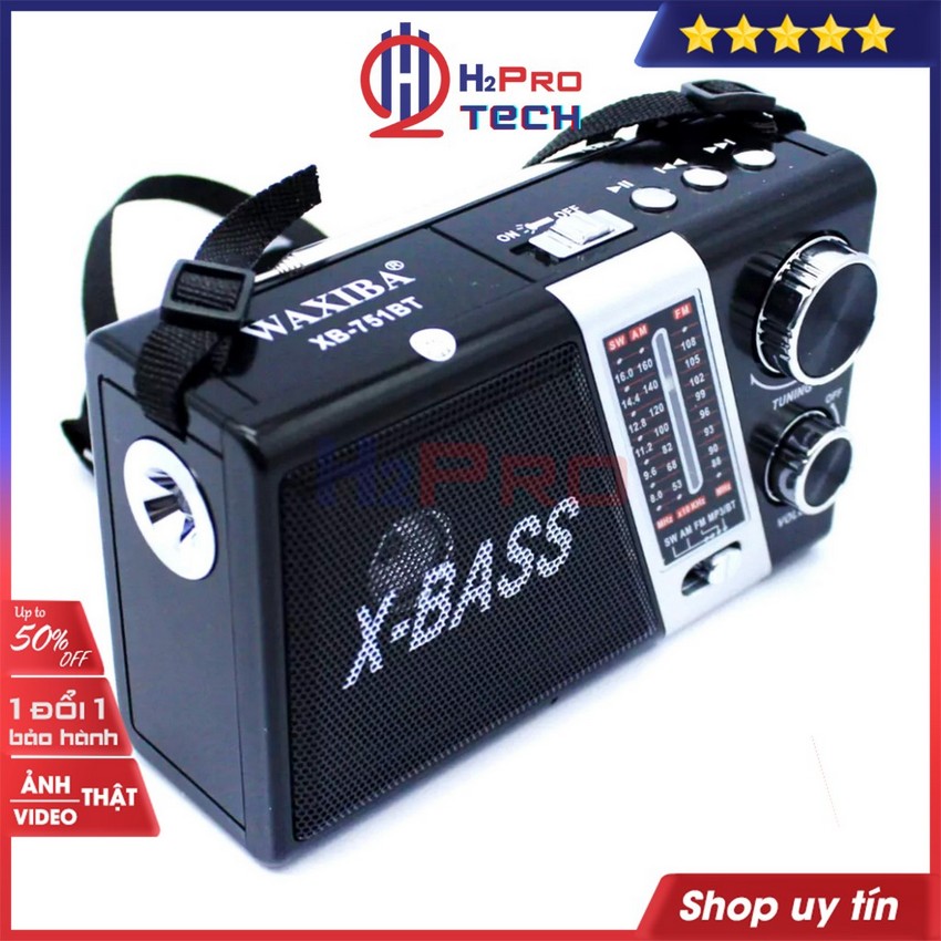Đài radio bluetooth waxiba 751bt fm-am-sw, nghe nhạc thẻ nhớ-usb, đèn pin, pin sạc, đài radio cho người già-h2pro tech