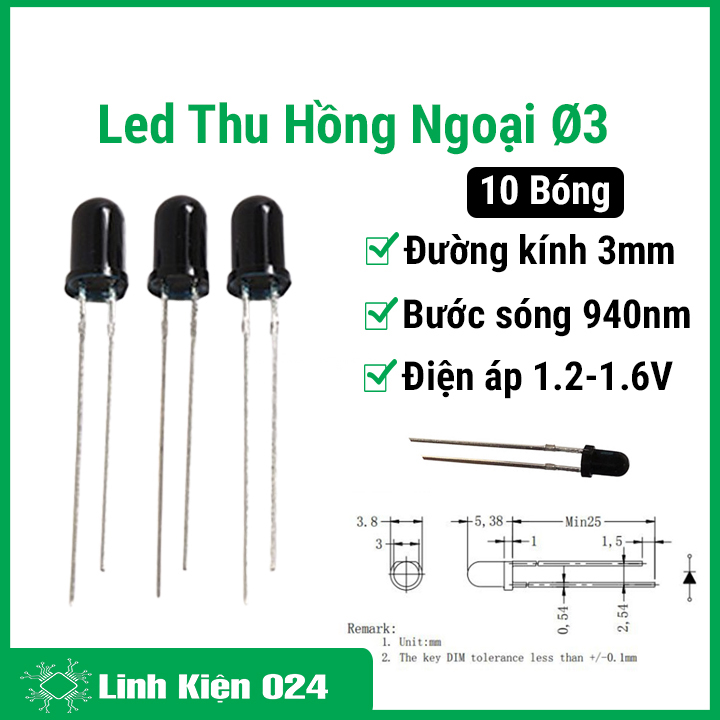 Gói 10 bóng led thu hồng ngoại 3mm