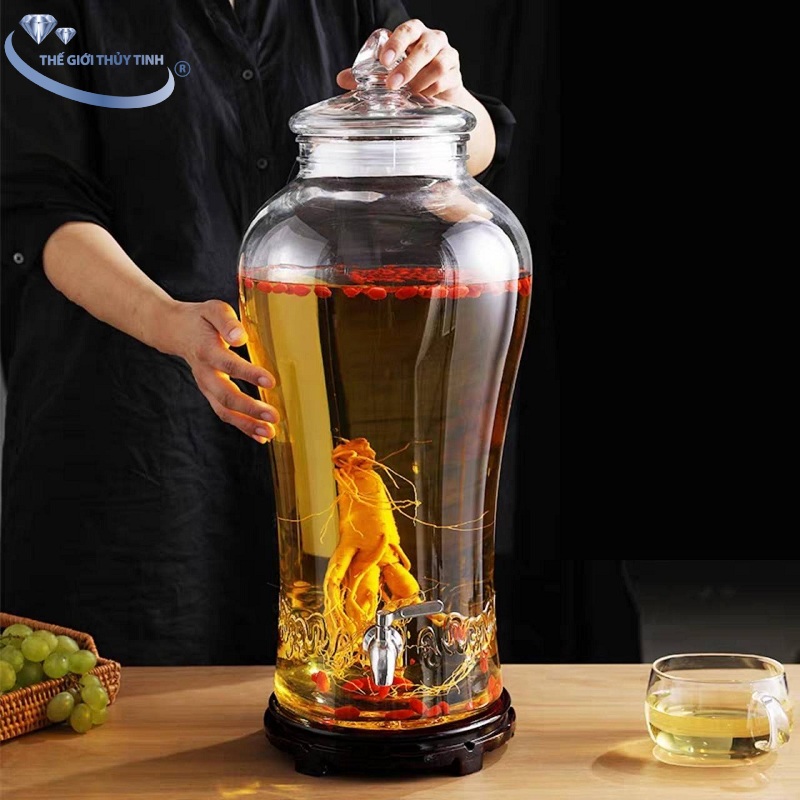 [HCM]Bình Ngâm Rươu Sâm Thủy Tinh Nạp Phúc 6 Lít