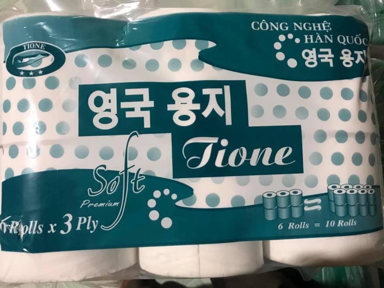 Giấy cuộn cao cấp Tione 910g (1 lốc 6 cuộn)