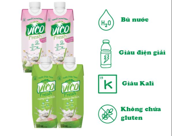 COMBO 4 HỘP NƯỚC DỪA VICO FRESH 330ML (2 DỨA, 2 SEN)