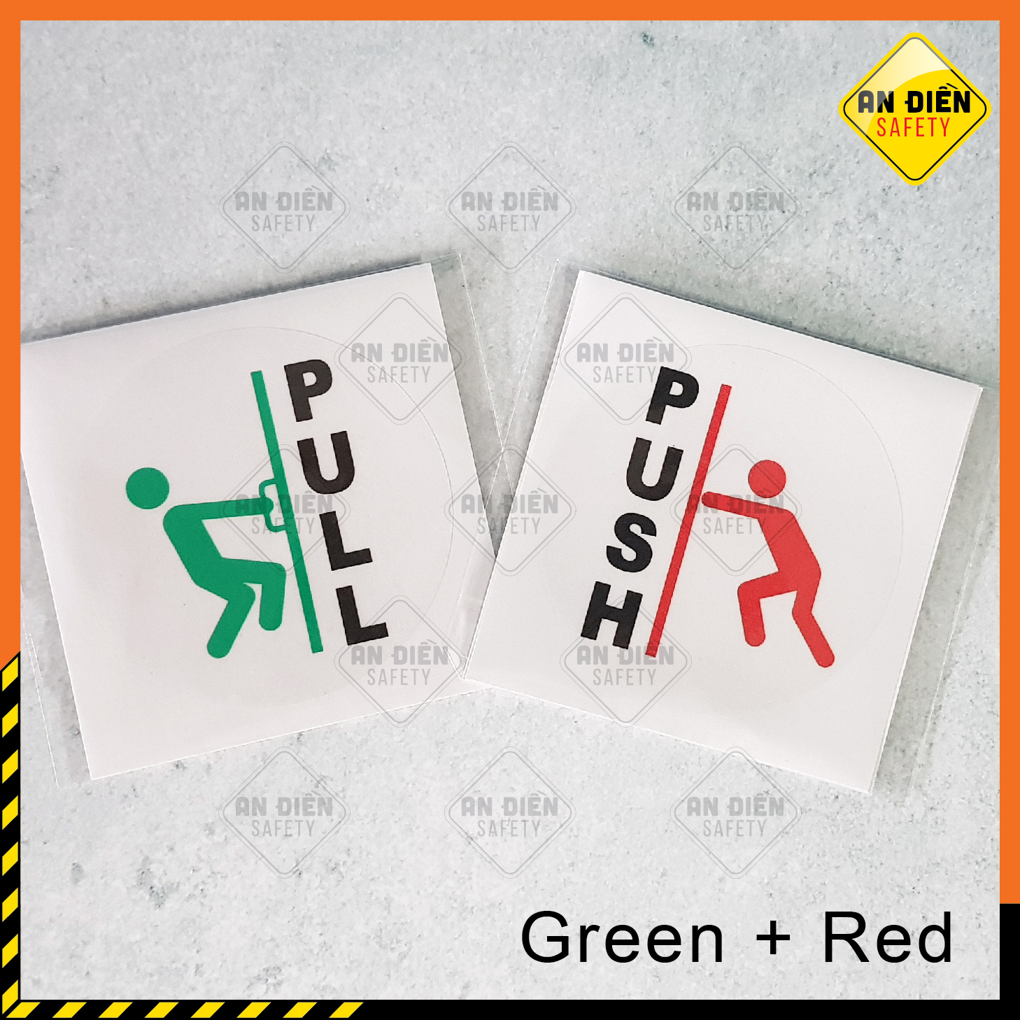 [HCM]Bộ 2 Sticker Biển Báo Push Pull An Điền Safety bằng Decal dán lên cửa kính